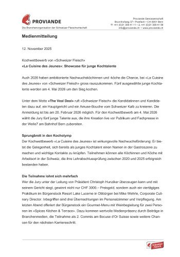 LCDJ Kochwettbewerb 2026 – Medienmitteilung