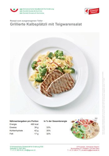 Grillierte Kalbsplätzli mit Teigwarensalat