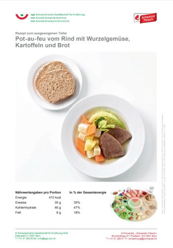 Pot-au-feu vom Rind mit Wurzelgemüse, Kartoffeln und Brot