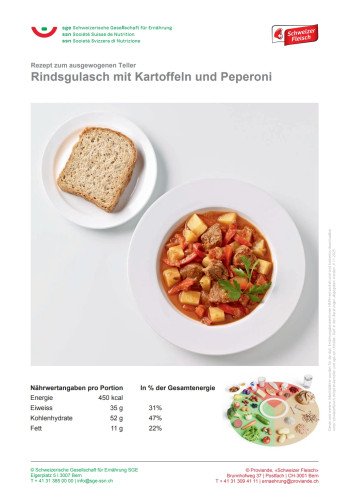 Rindsgulasch mit Kartoffeln und Peperoni