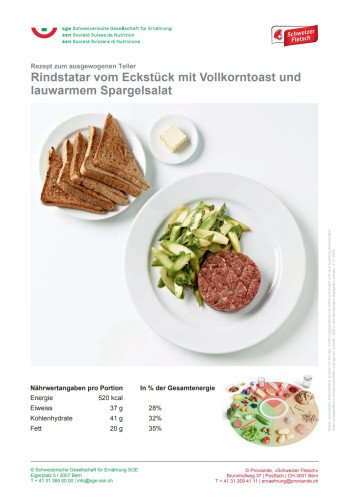 Rindstatar vom Eckstück mit Vollkorntoast und lauwarmem Spargelsalat
