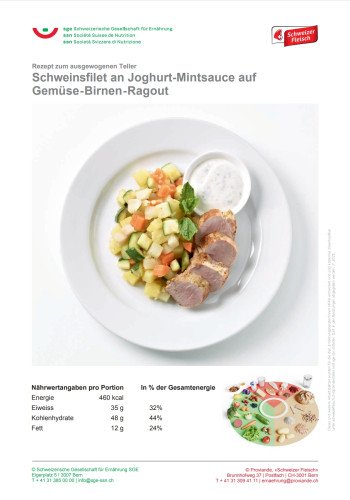 Schweinsfilet an Joghurt-Mintsauce auf Gemüse-Birnen-Ragout