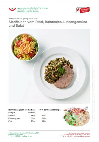 Siedfleisch vom Rind, Balsamico-Linsengemüse und Salat