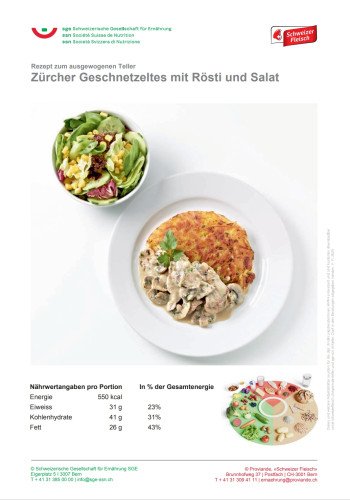 Zürcher Geschnetzeltes mit Rösti und Salat