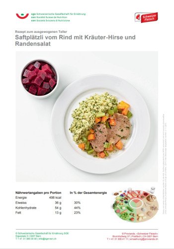 Saftplätzli vom Rind mit Kräuter-Hirse und Randensalat
