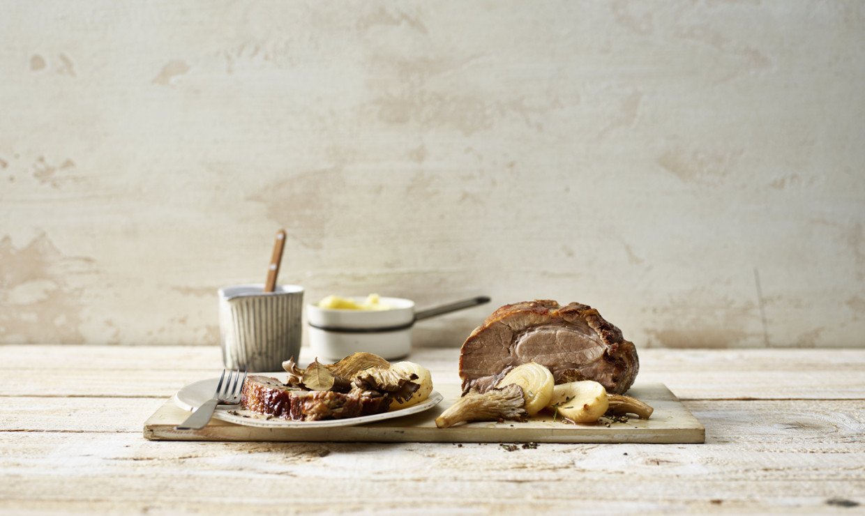 austernpilze mit schweinshalsbraten