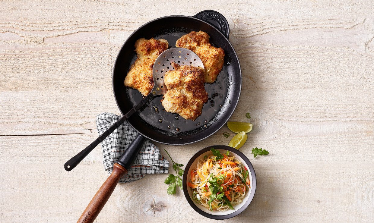 Schenkelstücke vom Poulet in Ingwer-Kokos-Panade