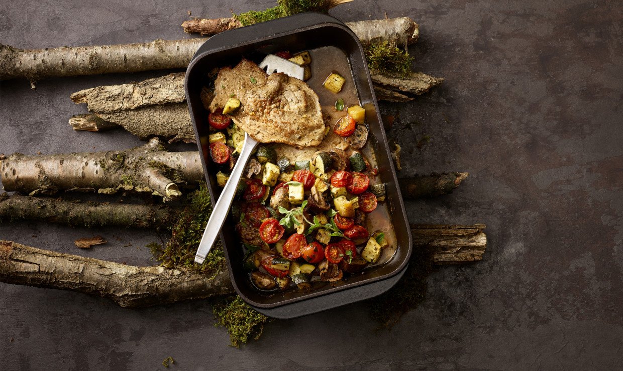 Ofen-Kalbsplätzli mit Champignons - Schweizer Fleisch