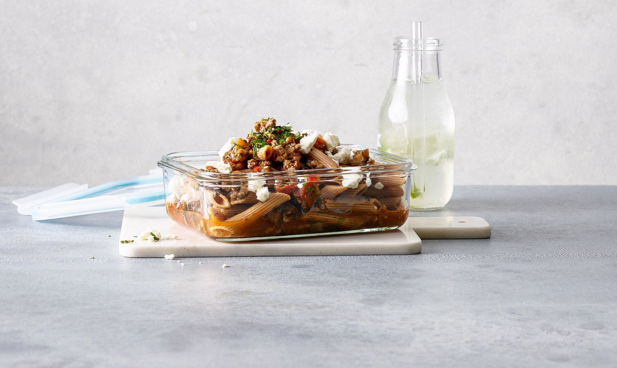 Vollkornpasta an Auberginen Hackfleisch