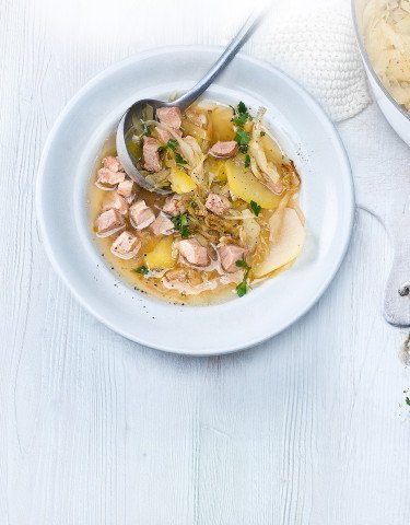 Rezept Geschichtete Gemuesesuppe mit Schweinsschulter
