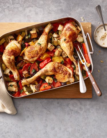 Pouletschenkel mit Ofen-Ratatouille