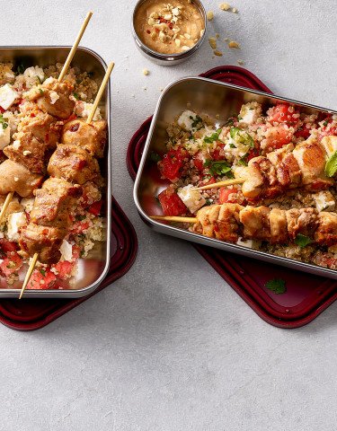 Satay Spiesse mit Wassermelonen Quinoa Salat
