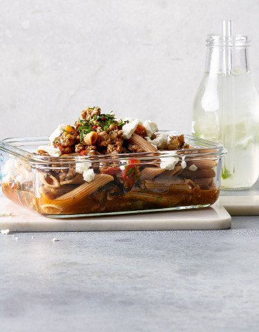 Vollkornpasta an Auberginen Hackfleisch