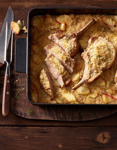Koteletts Gratin mit Sauerkraut